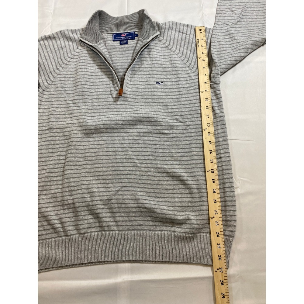 Vineyard Vines Striped‎ Quarter Zip Sweater Mens Large Gray Cotton Pullover - Picture 5 of 8